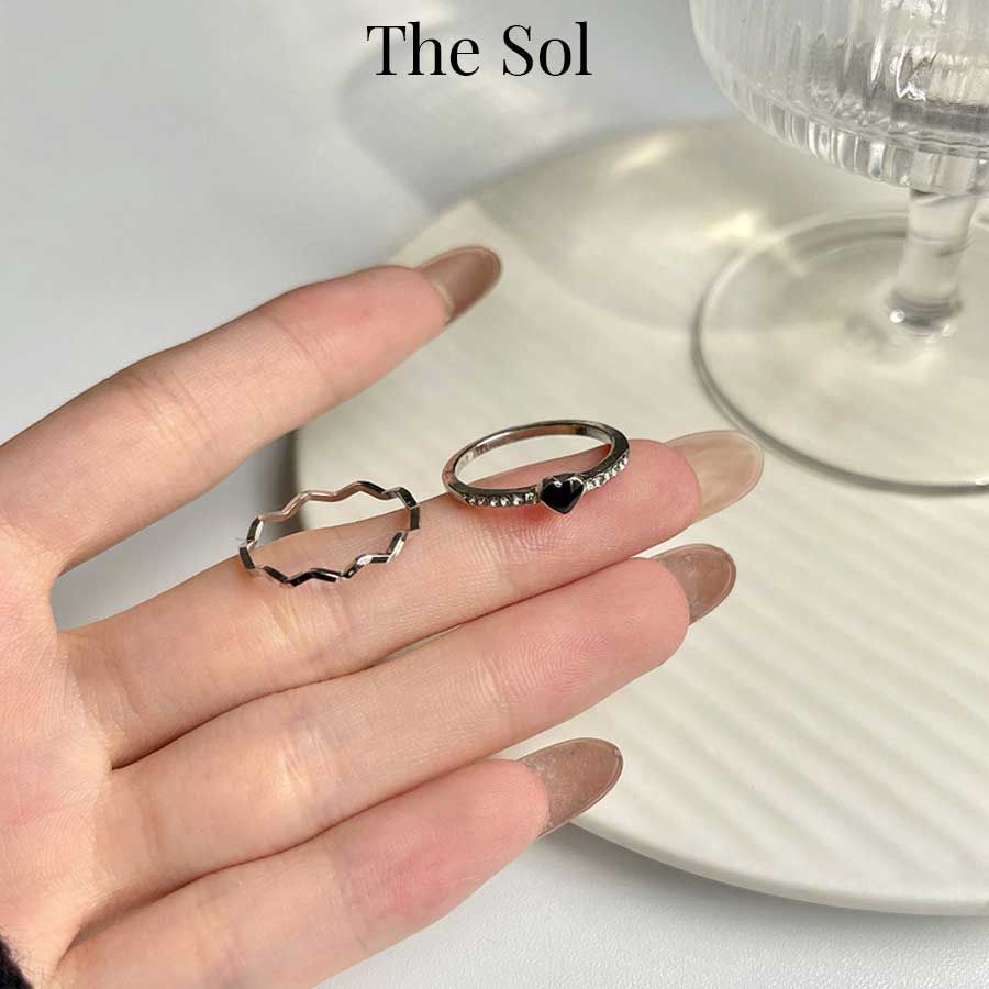 Set Nhẫn Hàn Quốc Mini Black Heart - Bộ 2 Chiếc