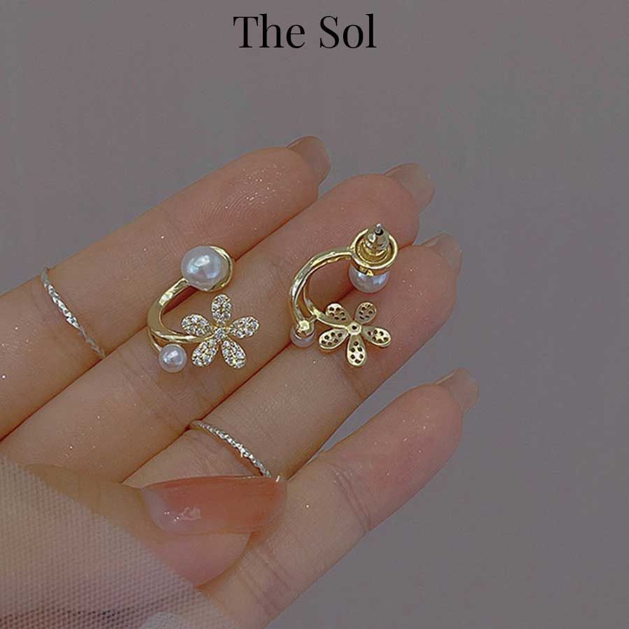 Bông Tai Hàn Quốc Pearl & Golden Flower