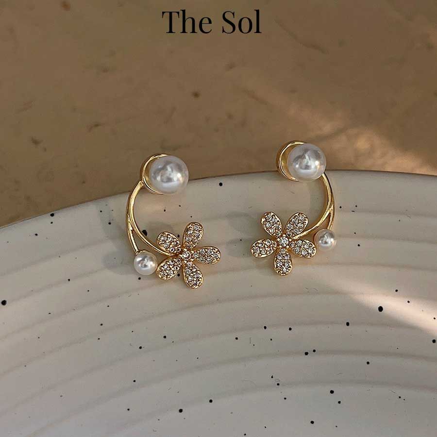 Bông Tai Hàn Quốc Pearl & Golden Flower