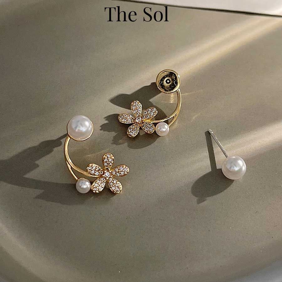 Bông Tai Hàn Quốc Pearl & Golden Flower
