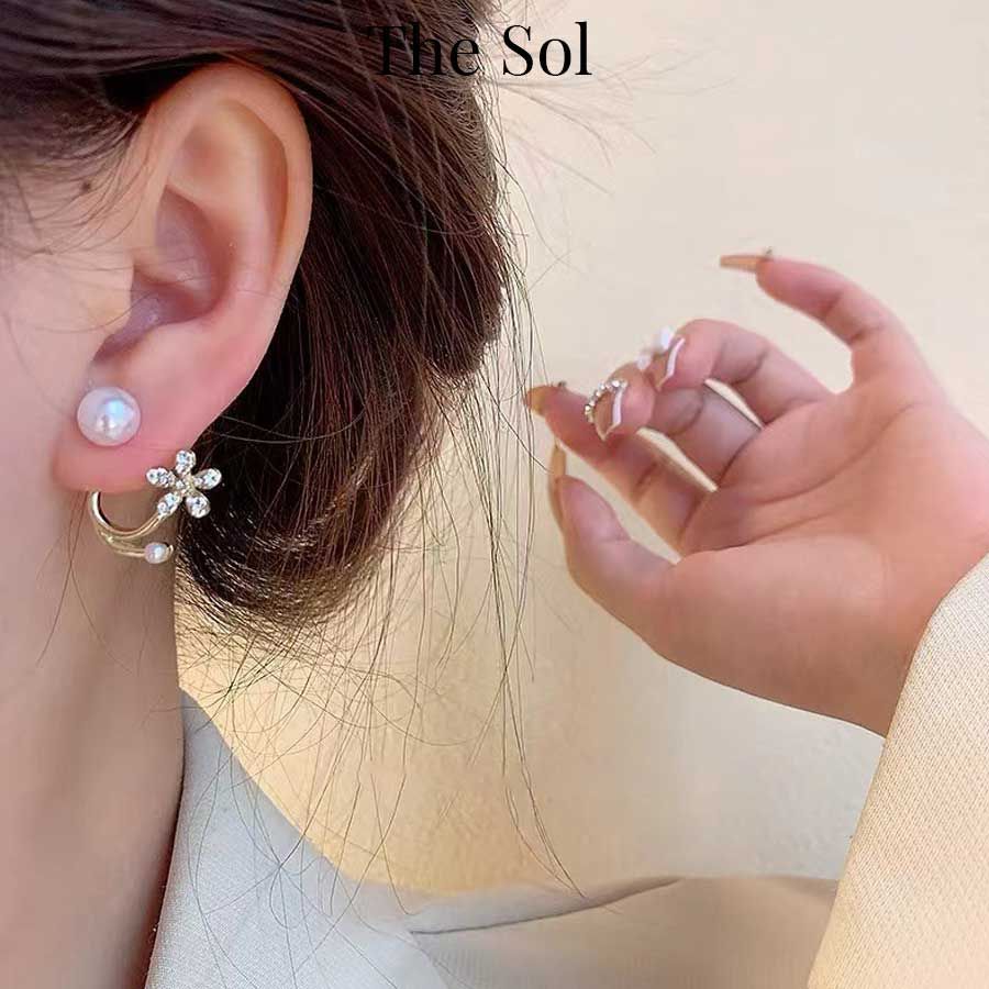 Bông Tai Hàn Quốc Pearl & Golden Flower
