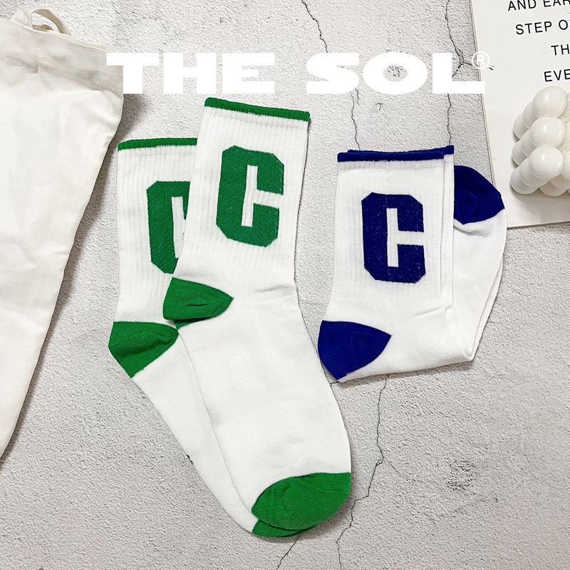 Tất Unisex Cổ Cao Big C Viền Màu