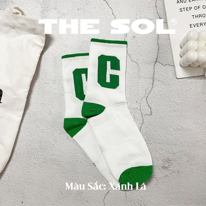 Tất Unisex Cổ Cao Big C Viền Màu