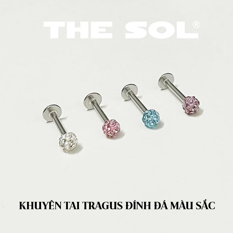 Khuyên Tai Titan Unisex TRAGUS Đính Đá Màu Sắc
