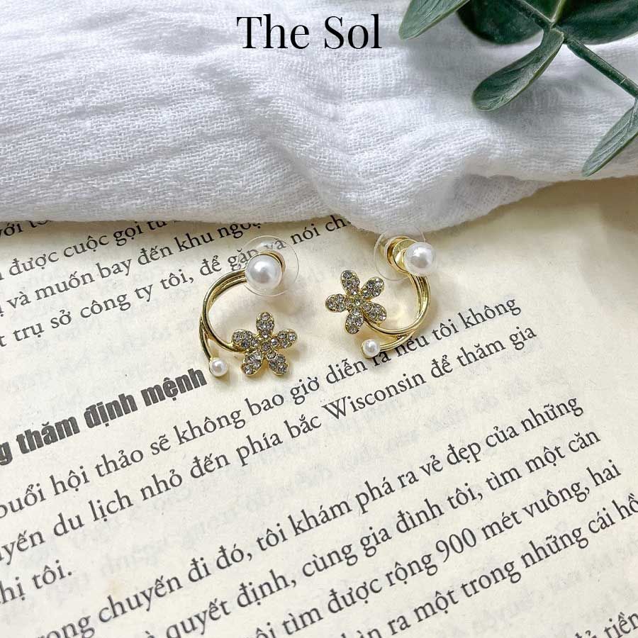 Bông Tai Hàn Quốc Pearl & Golden Flower