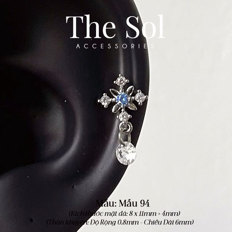 Khuyên Tai Thép Xi Mạ Blue Dia In Cross - Mẫu 94