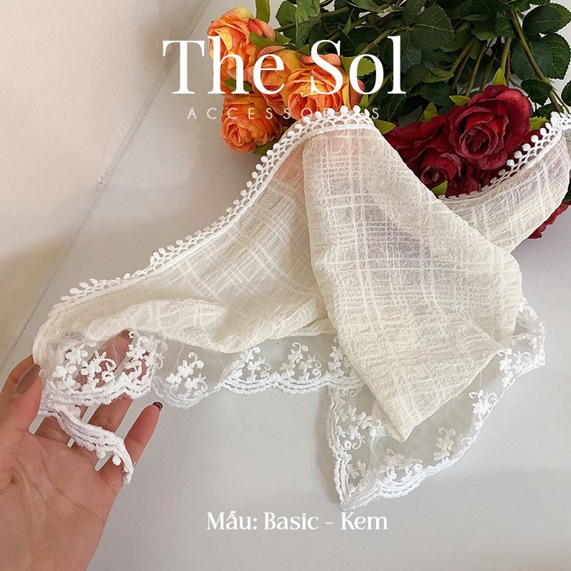 Khăn Trùm Đầu Basic Trơn - Vải Lụa Viền Ren