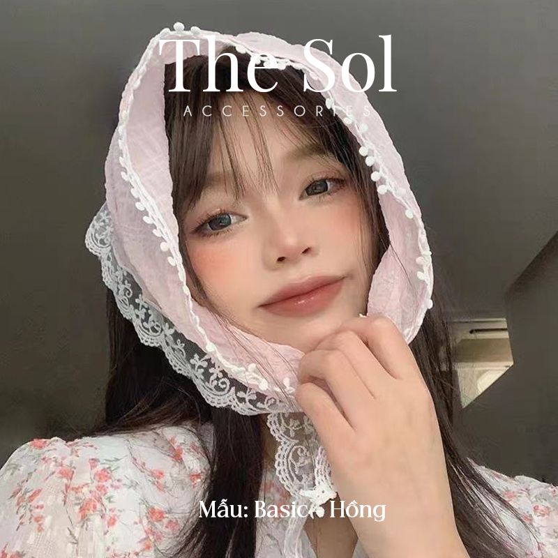 Khăn Trùm Đầu Basic Trơn - Vải Lụa Viền Ren