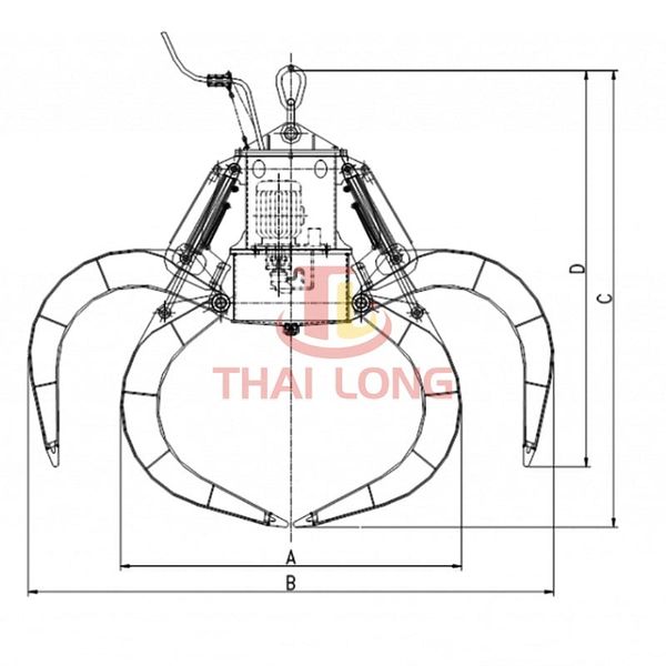 Thông số kỹ thuật gầu ngoạm thủy lực gắp phế liệu