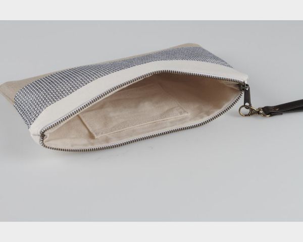  Canvas summer Clutch Bag with wrist leather strap for women 