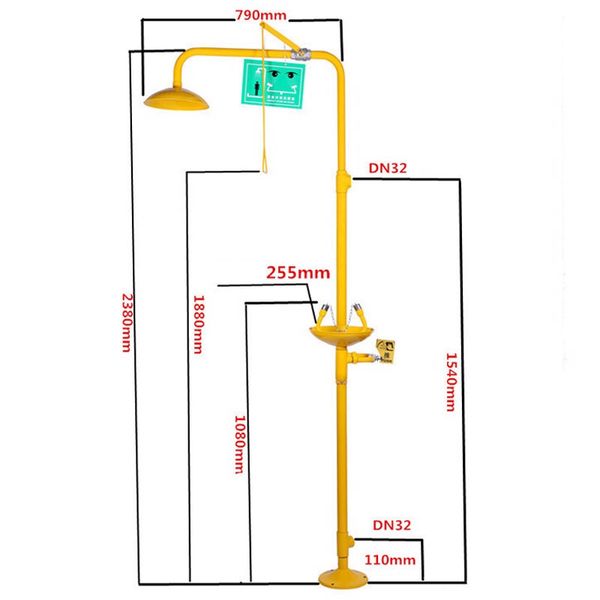 DỤNG CỤ RỬA MẮT KHẨN CẤP KHẨN CẤP ĐỨNG CÓ CHÂN ĐẠP INOX 304 PHỦ ABS MÀU VÀNG