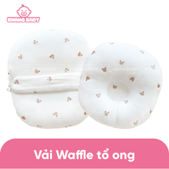 Gối chống trào Mochee vải tổ ong Waffle gấu thêu