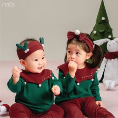 Bộ dài áo xanh phối quần đỏ Noel Nous