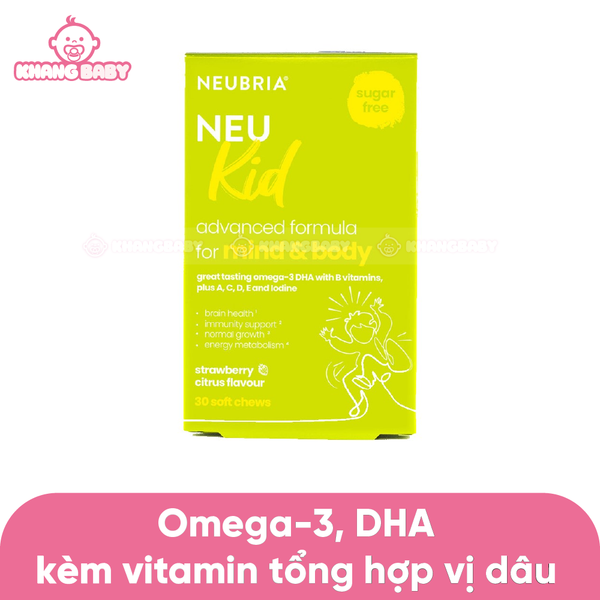 Kẹo bổ sung DHA Omega-3 vitamin Neubria Neu Kid Anh 30 viên 3Y+