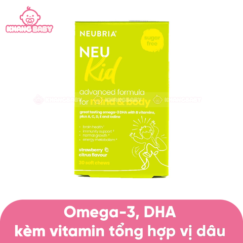 Kẹo bổ sung DHA Omega-3 vitamin Neubria Neu Kid Anh 30 viên 3Y+