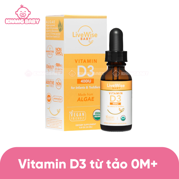 Vitamin D3 thuần chay LiveWise 400IU 24ml 0M+
