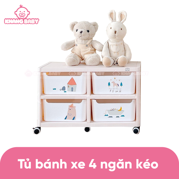 Tủ ngăn kéo đôi đựng đồ chơi có bánh xe