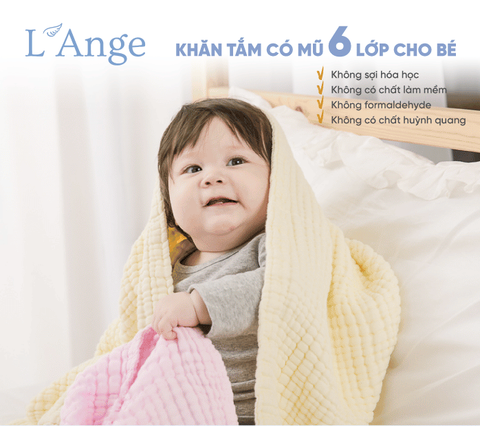 Khăn tắm L'Ange có nón 6 lớp 80x80cm