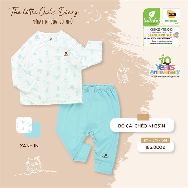 Bộ sơ sinh cài chéo Lullaby NH351M - trắng xanh