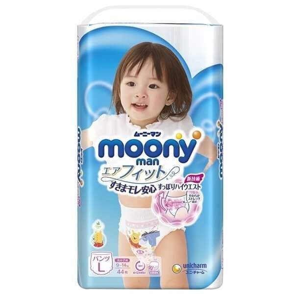 Bỉm Moony quần L44 bé gái (9-14kg)