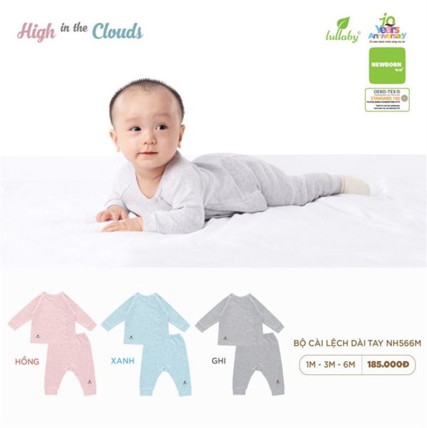 Bộ sơ sinh cài lệch dài tay NH566M Lullaby Hồng size 1M