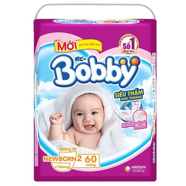 Bỉm miếng lót Bobby Newborn 2 size NB2 60 miếng