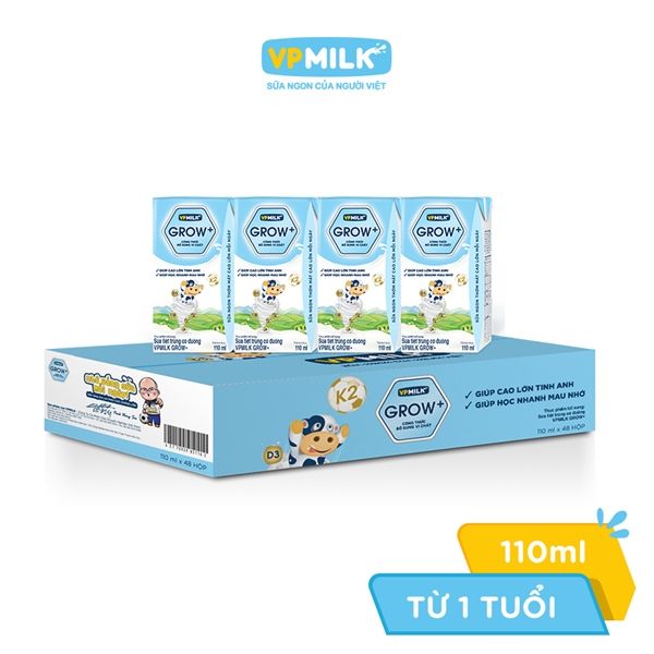 Sữa tươi tiệt trùng VPmilk Grow 110ml (Vỉ 4 hộp)