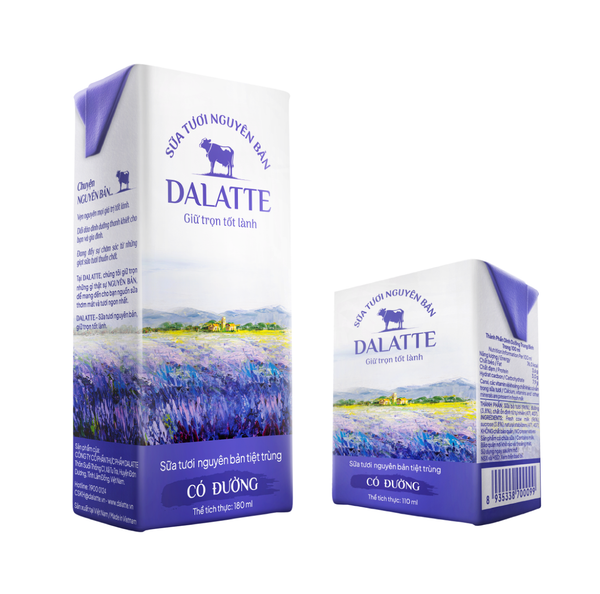 Sữa tươi Dalatte tiệt trùng - Có Đường 110ml (Vỉ 4 hộp)