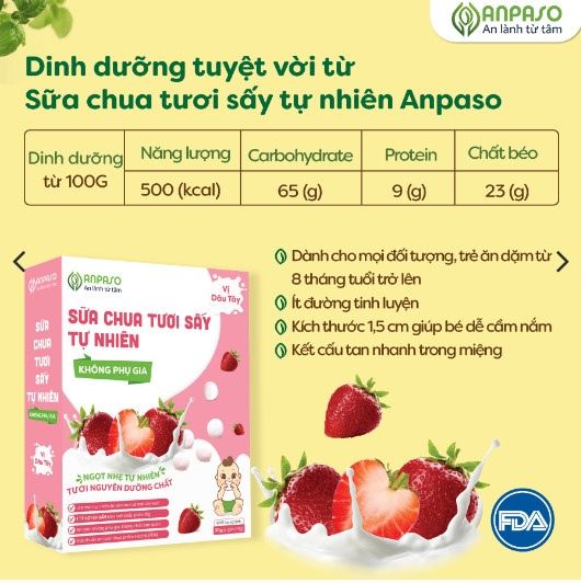 Sữa chua tươi sấy tự nhiên Anpaso vị Dâu tây 8M+ (20g)