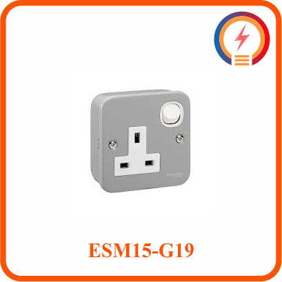  Bộ Ổ Cắm Đơn 3 Chấu 13A Có Công Tắc Mặt Kim Loại ESM15_G19 E30 & EMS Schneider 