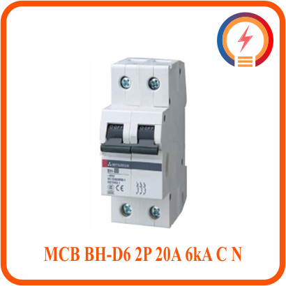  Cầu Dao Tự Động MCB BH-D6 2P 20A 6kA C N Mitsubishi 