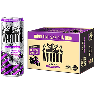 Thùng nước tăng lực Warrior vị nho lon ( 325ml/24 lon)