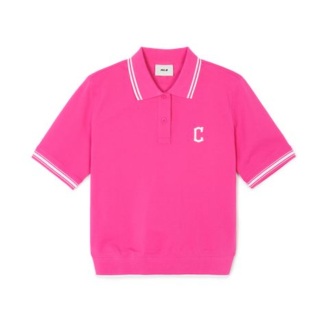 Áo Croptop MLB Korea Women_s Basic Crop Collar T-Shirt Cleveland Guardians Magenta 3FPQB0243-45MAS
