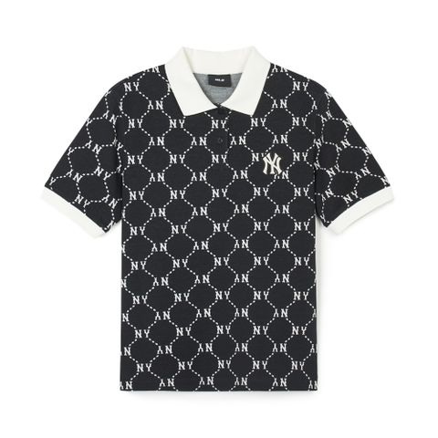 Áo Polo MLB Korea Women_s Diamond Monogram Jacquard Collar T-Shirt New York Yankees Black 3FPQM0243-50BKS