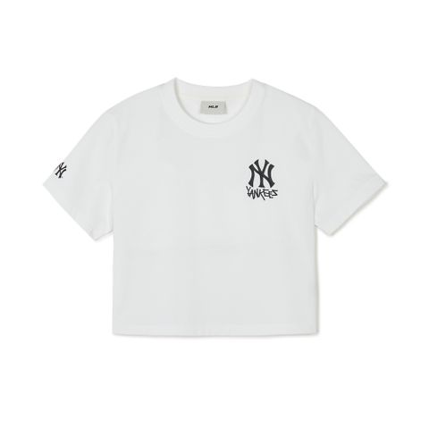 Áo Croptop MLB Korea Women_s Street Small Logo Croptop Short Sleeve T-Shirt New York Yankees White 3FTSB1743-50WHS
