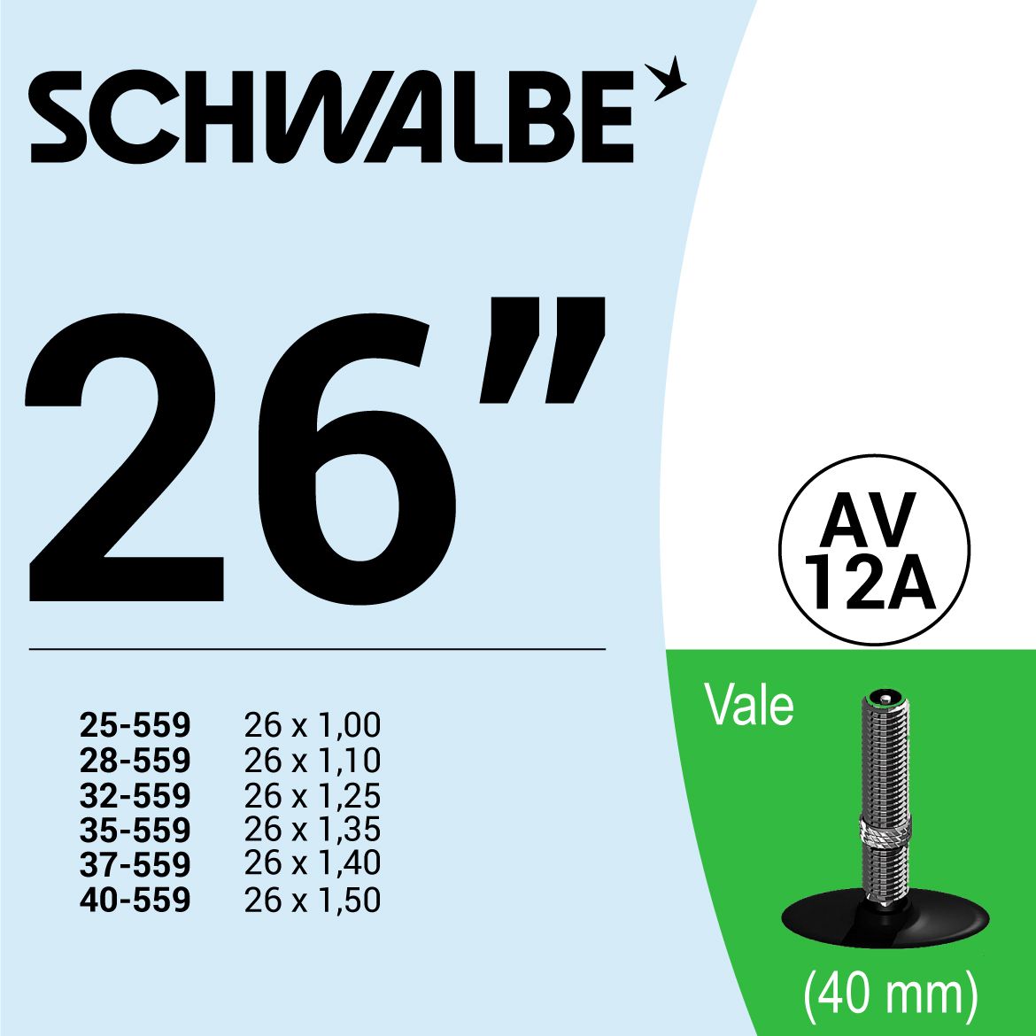 RUỘT XE ĐẠP 26” AV12A (40mm)