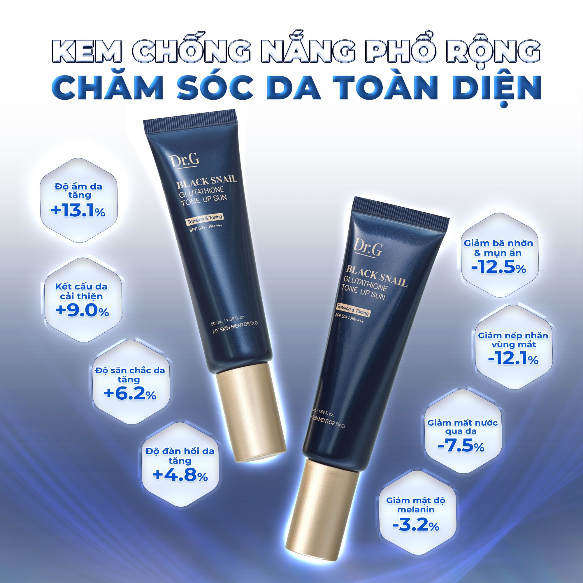 Kem chống nắng nâng tông dưỡng sáng da Dr.G Black Snail Glutathione Tone Up Sun SPF50+ PA++++ 50ml