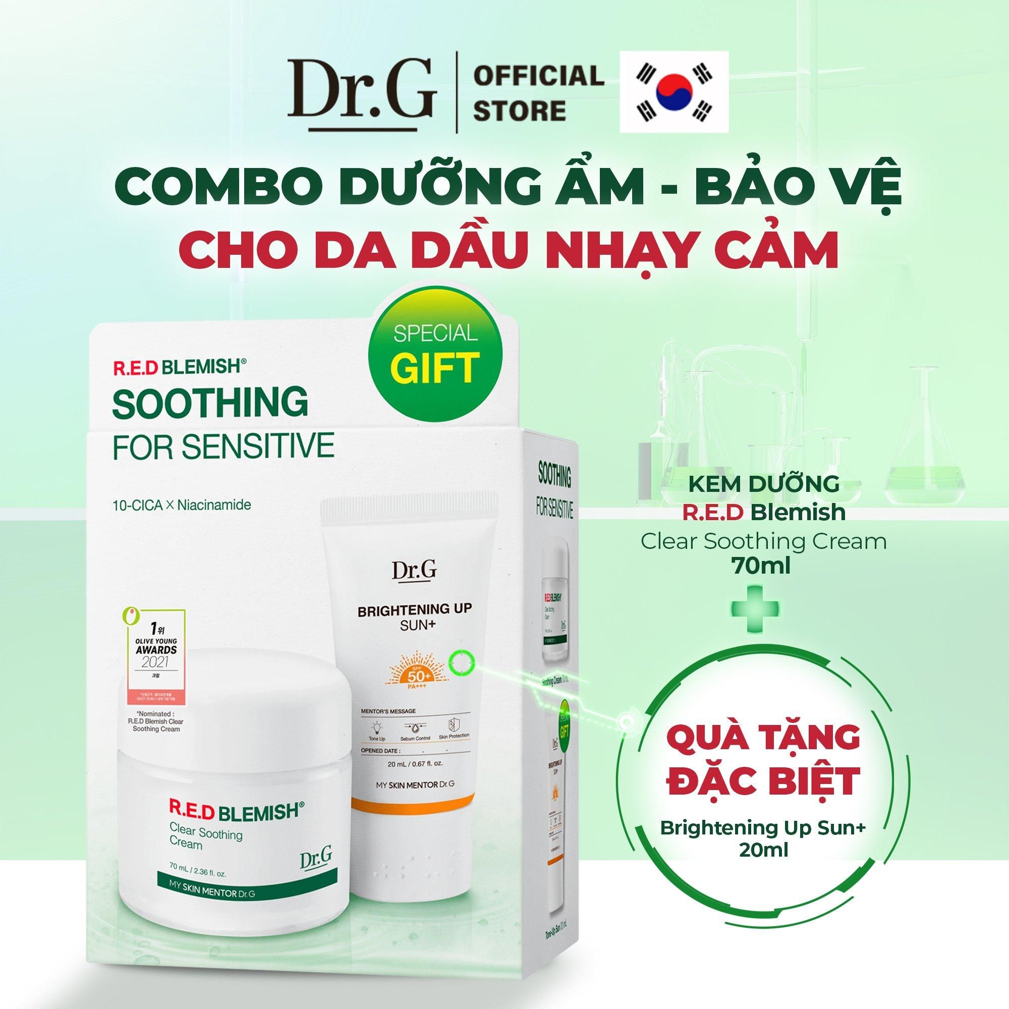 Bộ chăm sóc da 1 Kem dưỡng Dr.G Clear Soothing Cream 70ml tặng kèm 1 kem chống nắng Brightening Up Sun+ 20ml