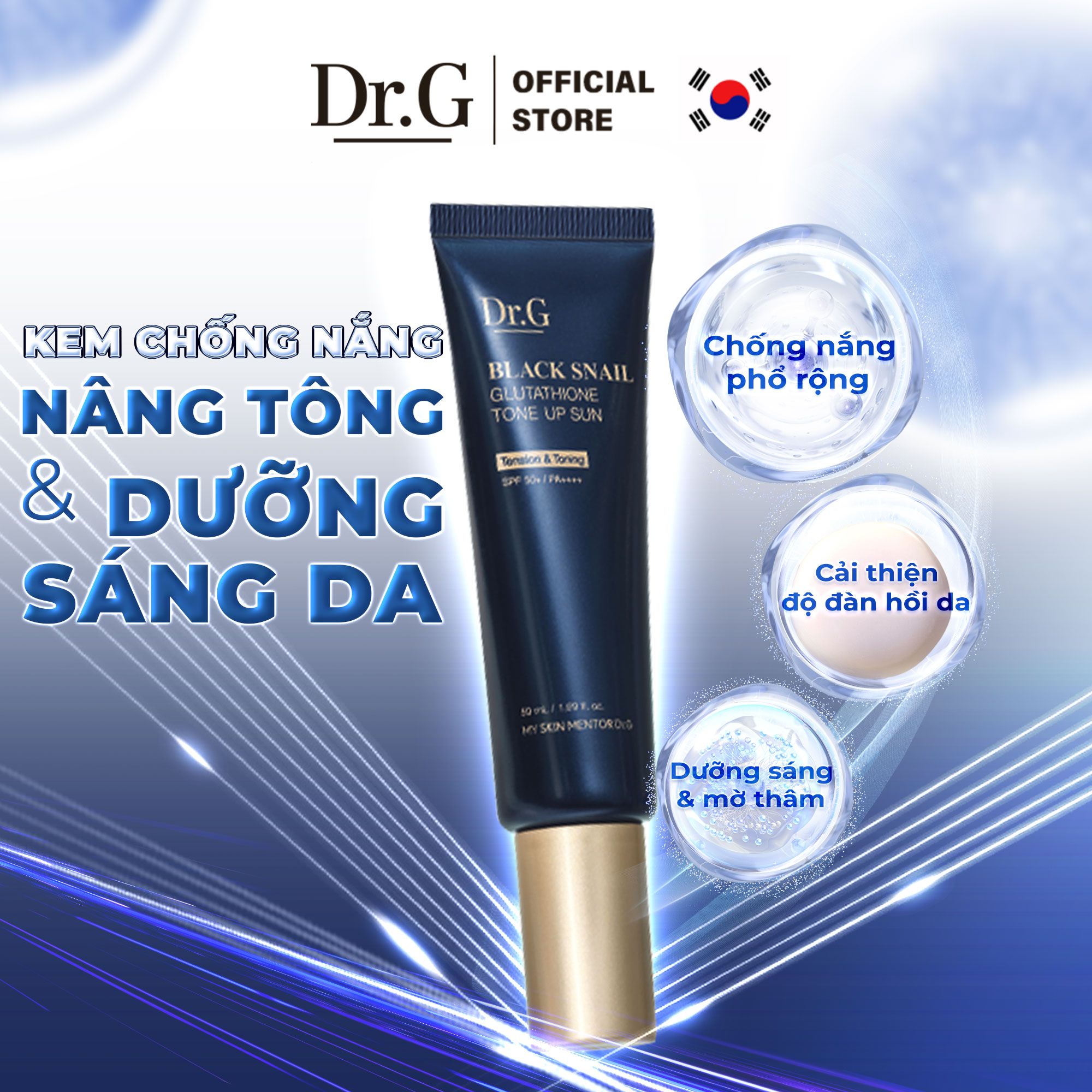 Combo Dr.G Kem dưỡng Black Snail Cream 50ml + Dr.G Kem chống nắng Black Snail Glutathione Tone Up Sun 50ml