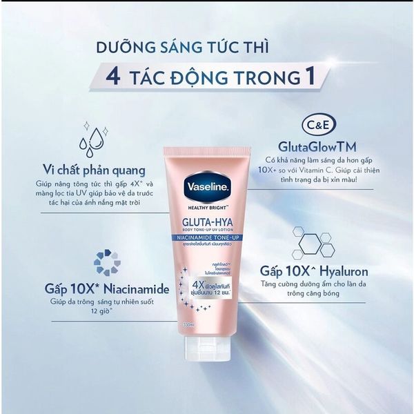 DƯỠNG THỂ VASELINE 4X HEALTHY BRIGHT GLUTA-HYA BODY TONE UP UV LOTION NIACINAMIDE TONE UP 300ML