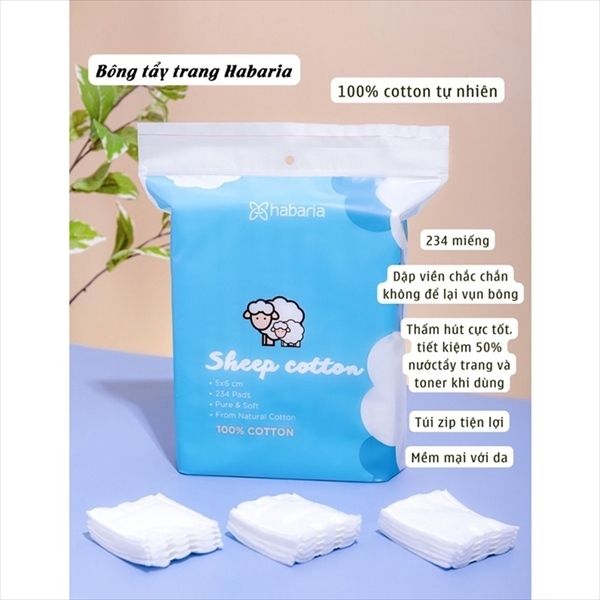 BÔNG TẨY TRANG CỪU HABARIA SHEEP COTTON 234 MIẾNG