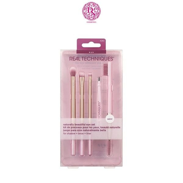 SET 4 CỌ TRANG ĐIỂM + NHÍP REAL TECHNIQUES NATURALLY BEAUTIFUL EYE MAKEUP BRUSH KIT
