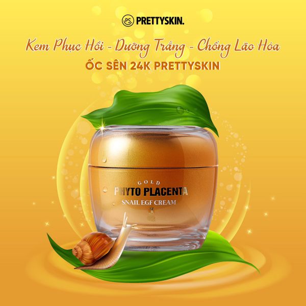 KEM ỐC SÊN CHỐNG LÃO HÓA PRETTY SKIN GOLD PHYTO PLACENTA SNAIL EGF CREAM 50ML  [MUA 1 KEM ỐC SÊN TẶNG 1 SERUM VITAMIN C QUÝT XANH BERGAMO 10ML]