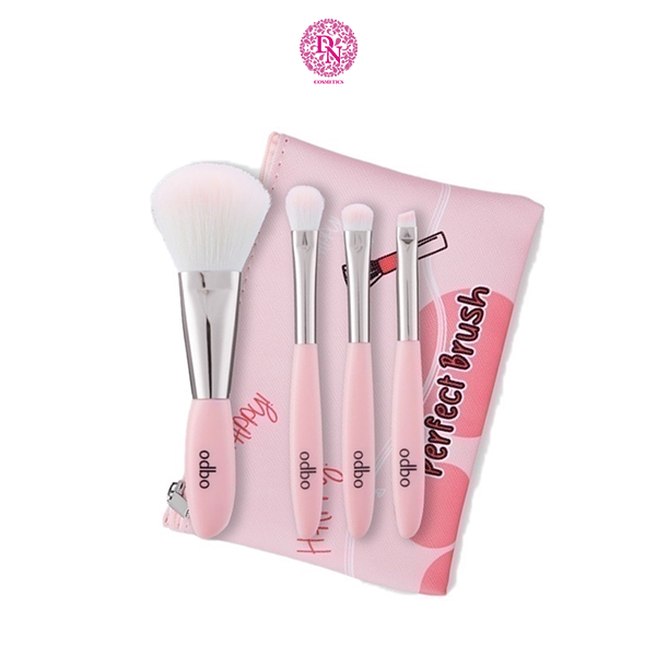 BỘ CỌ TRANG ĐIỂM 04 CÂY CAO CẤP TÚI ODBO PERFECT BRUSH THÁI LAN #02 HỒNG