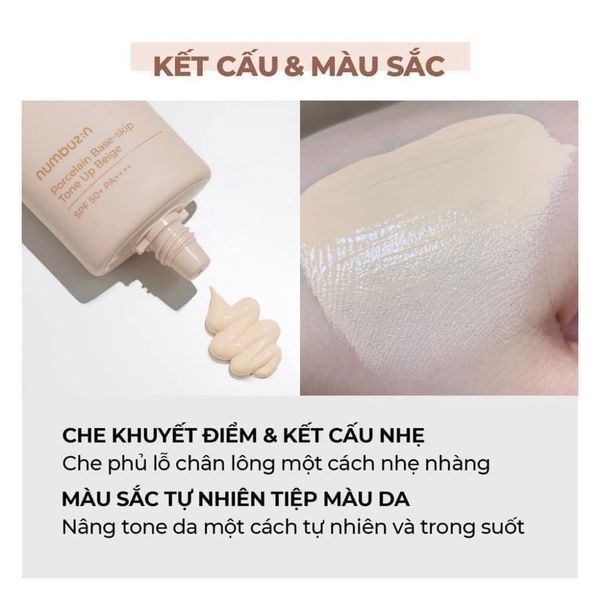 KEM CHỐNG NẮNG NÂNG TONE NUMBUZIN NO.3 PORXELAIN BASE - SKIP TONE UP BEIGE SPF50 50ML