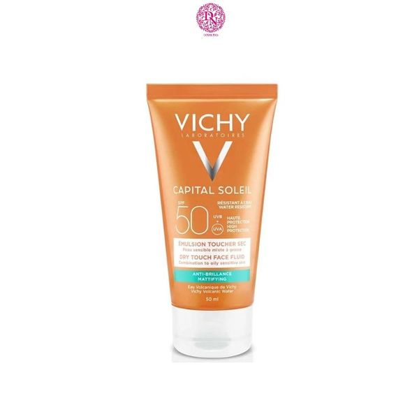 SET KEM CHỐNG NẮNG VICHY IDEAL SOLEIL SPF 50 EMULSION ANTI-BRILLANCE TOUCHER SEC MATTIFYING DRY TOUCH FACE FLUID 50ML + SON 4.7ML