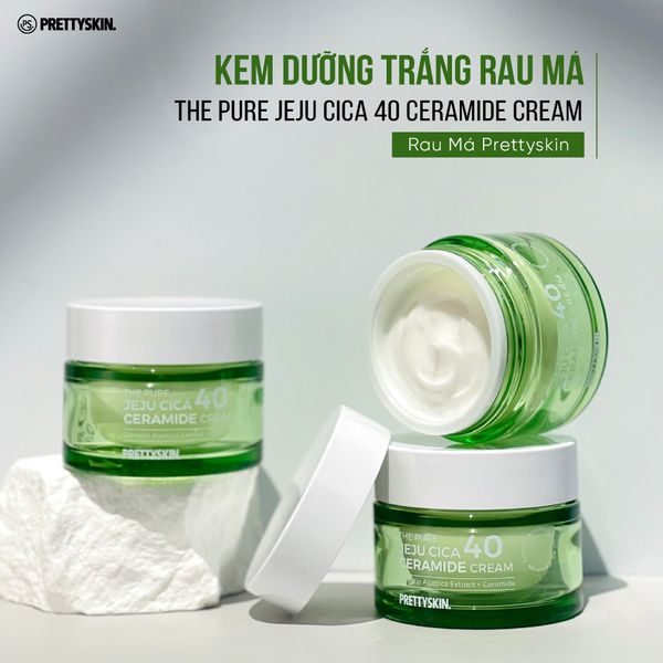 KEM DƯỠNG TRẮNG DA RAU MÁ PRETTY SKIN THE PURE JEJU CICA 40 CERAMIDE CREAM 52ML [MUA 1 KEM DƯỠNG TẶNG 1 SERUM VITAMIN C QUÝT XANH BERGAMO 10ML