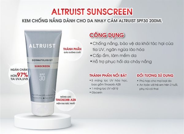 KEM CHỐNG NẮNG DÀNH CHO DA NHẠY CẢM ALTRUIST DERMATOLOGIST FACE FLUID SPF50