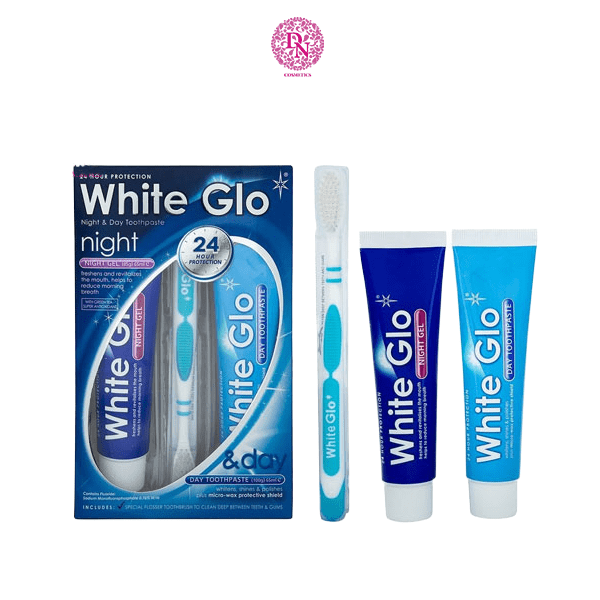 KEM ĐÁNH RĂNG KÈM BÀN CHẢI WHITE GLO NIGHT & DAY 85G - SÉT 2 TUÝP