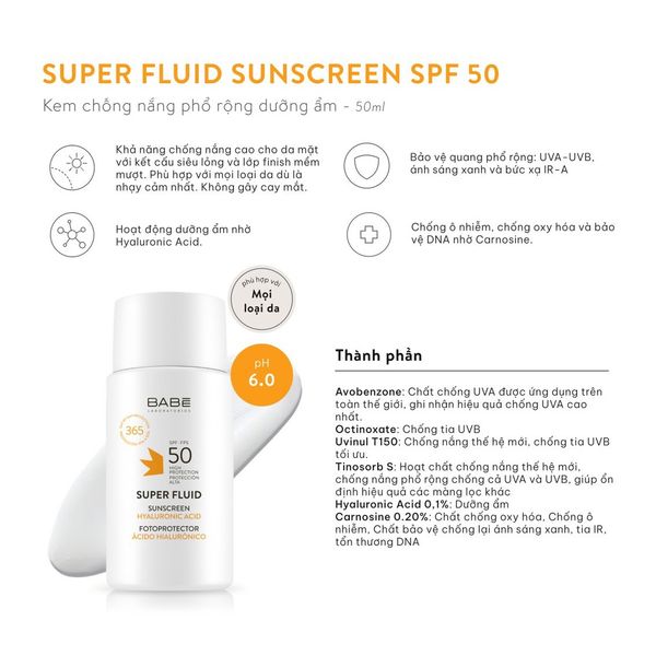 KEM CHỐNG NẮNG BABE SUPER FLUID MATTIFYING SUNCREEN SPF 50 50ML